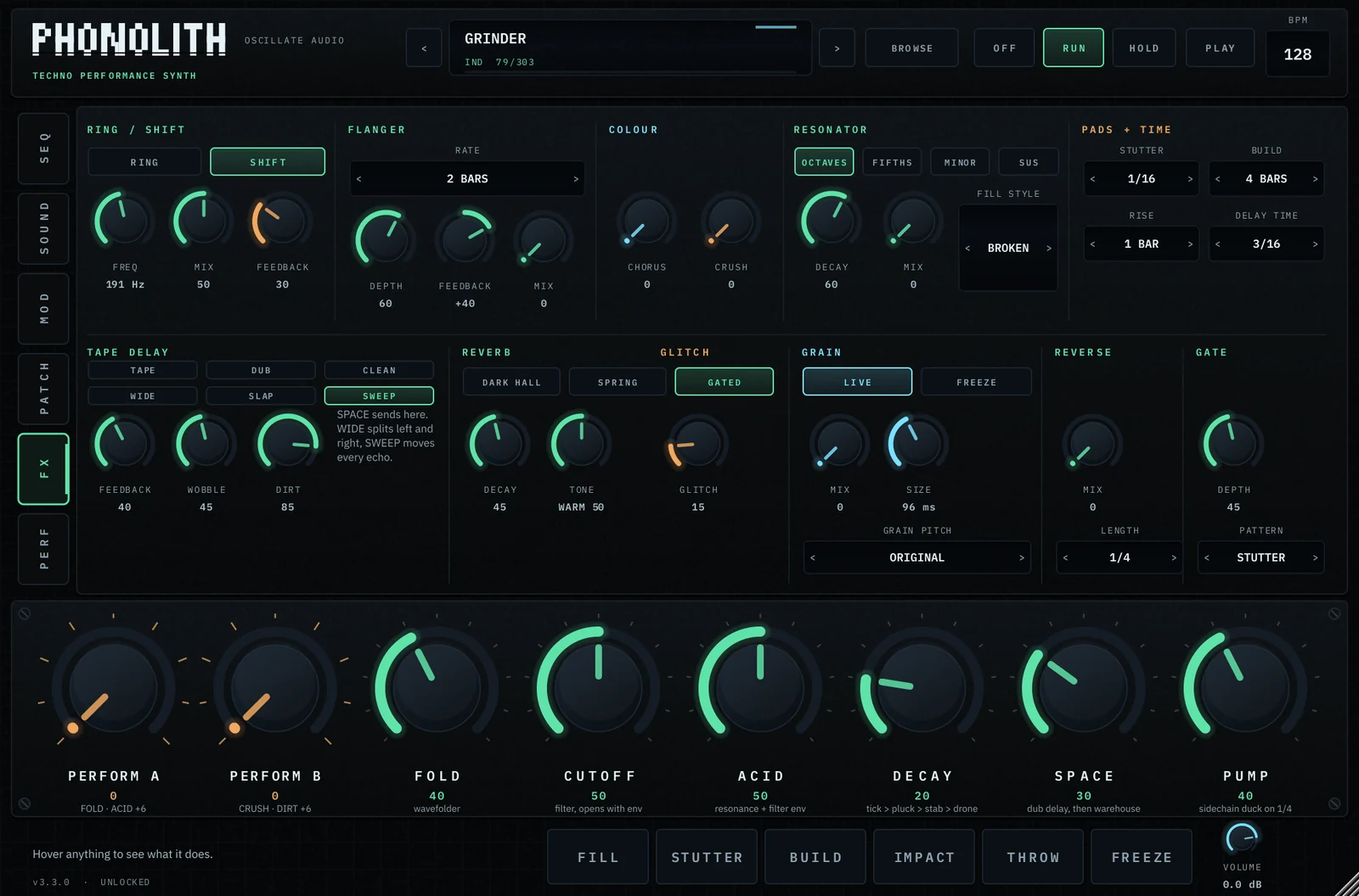 The FX page of PHONOLITH